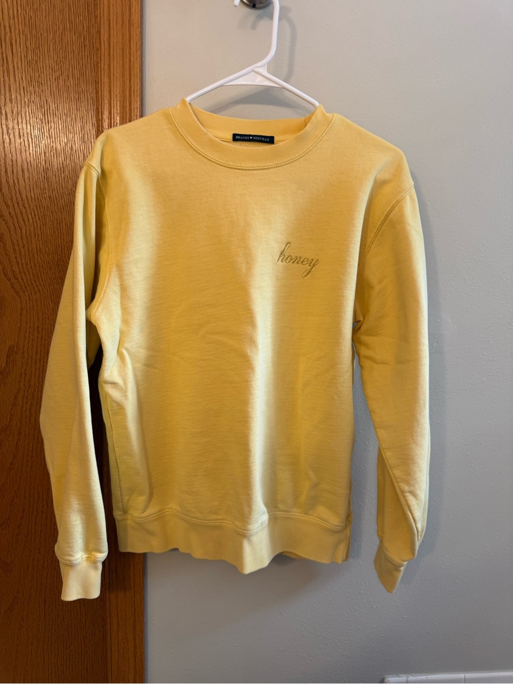 BRANDY MELVILLE solid YELLOW honey Embroidered sweatshirt top One Size womens